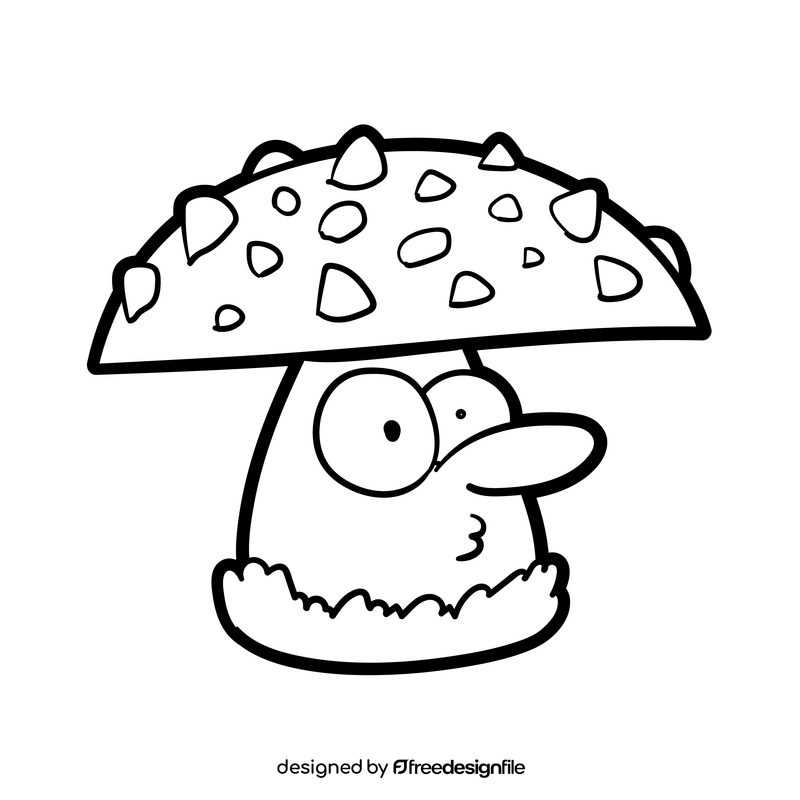 Mushroom cartoon black and white clipart