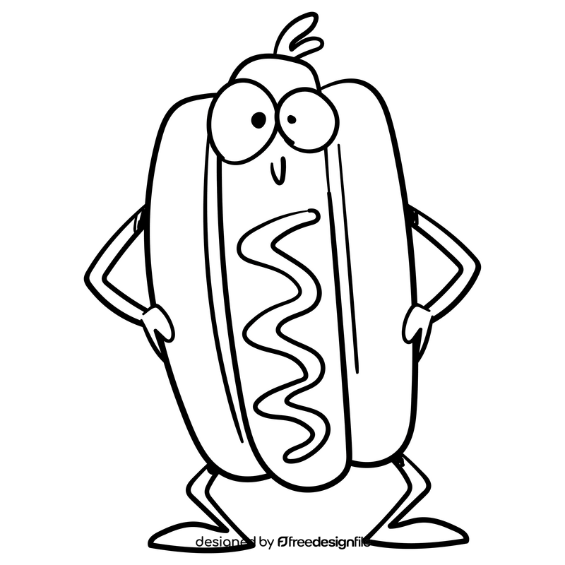 Hot dog cartoon black and white clipart