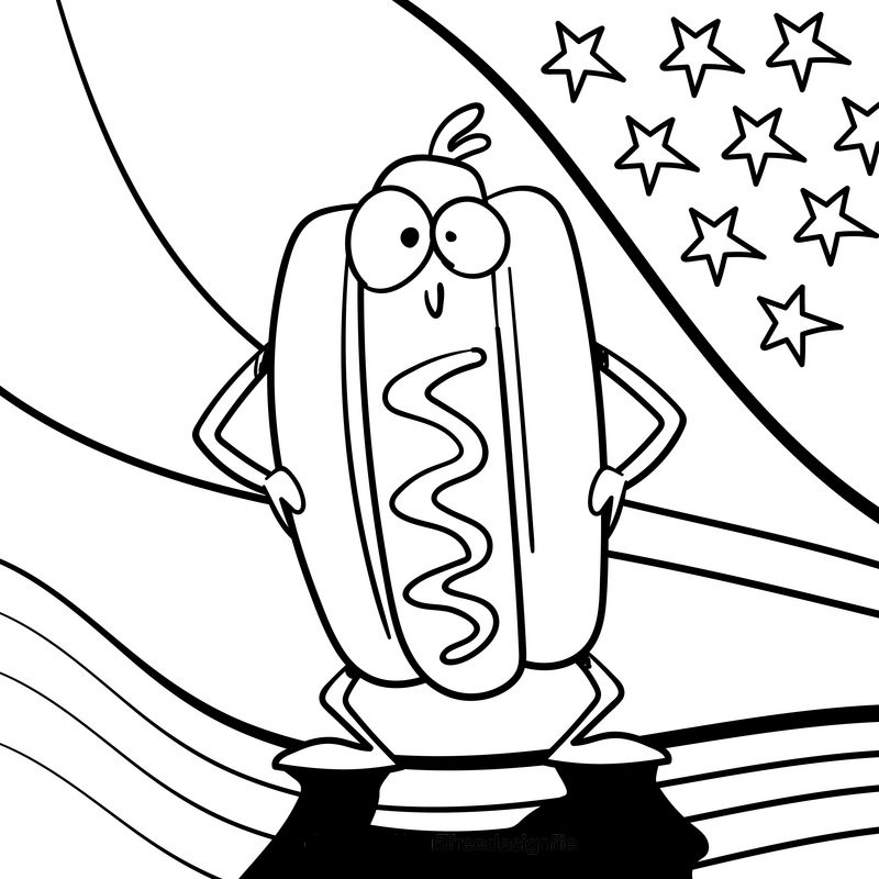 Hot dog cartoon drawing black and white vector