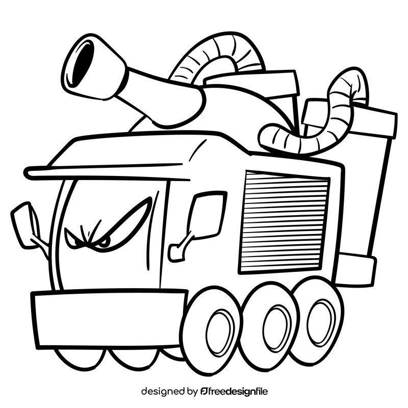 Fire truck cartoon black and white clipart