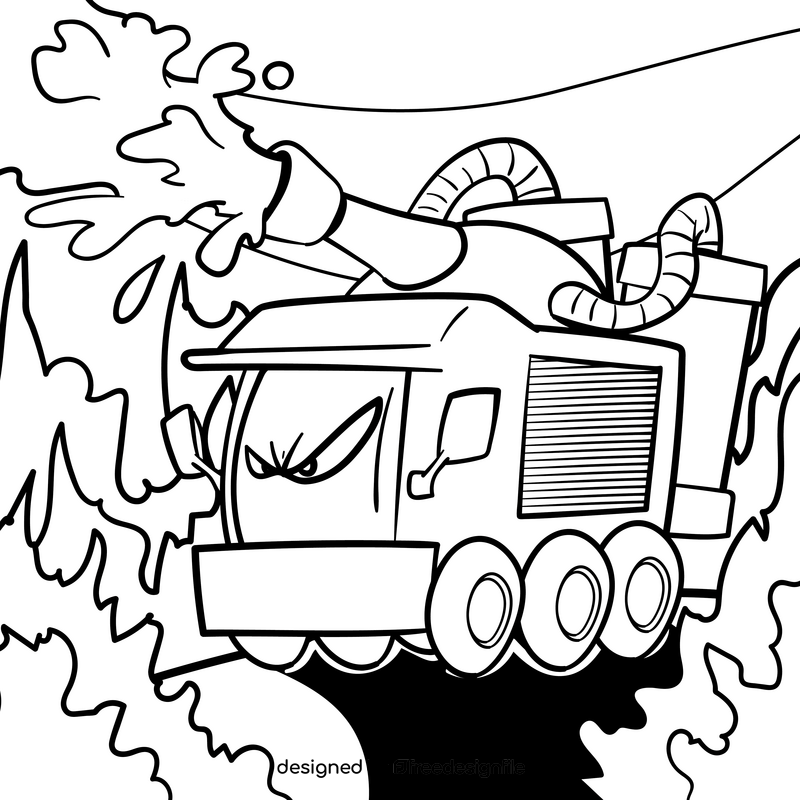 Fire truck cartoon drawing black and white vector