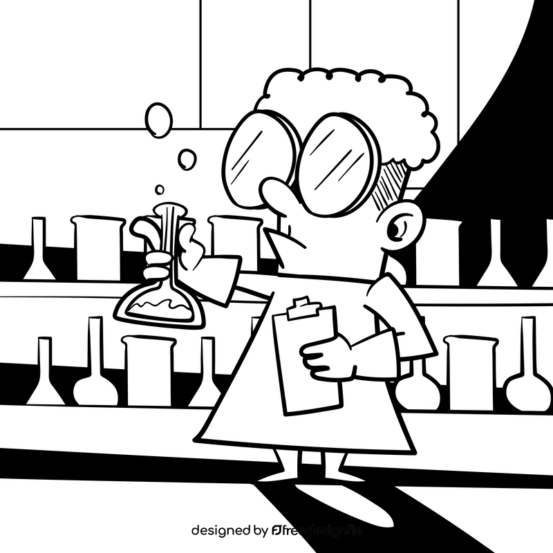 Scientist cartoon drawing black and white vector