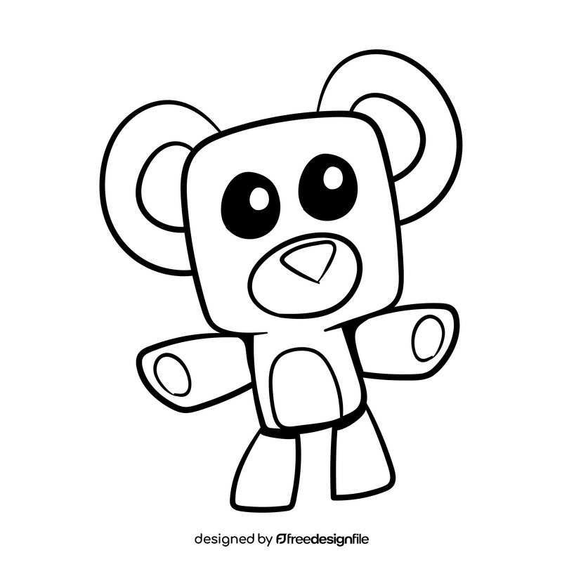 Teddy bear cartoon black and white clipart