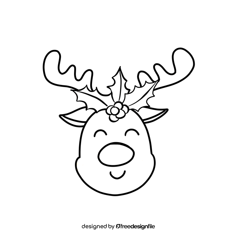 Christmas Reindeer head black and white clipart