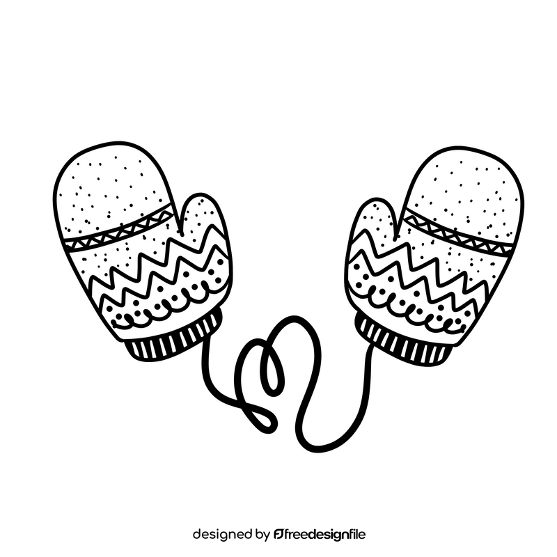 Christmas Mittens black and white clipart