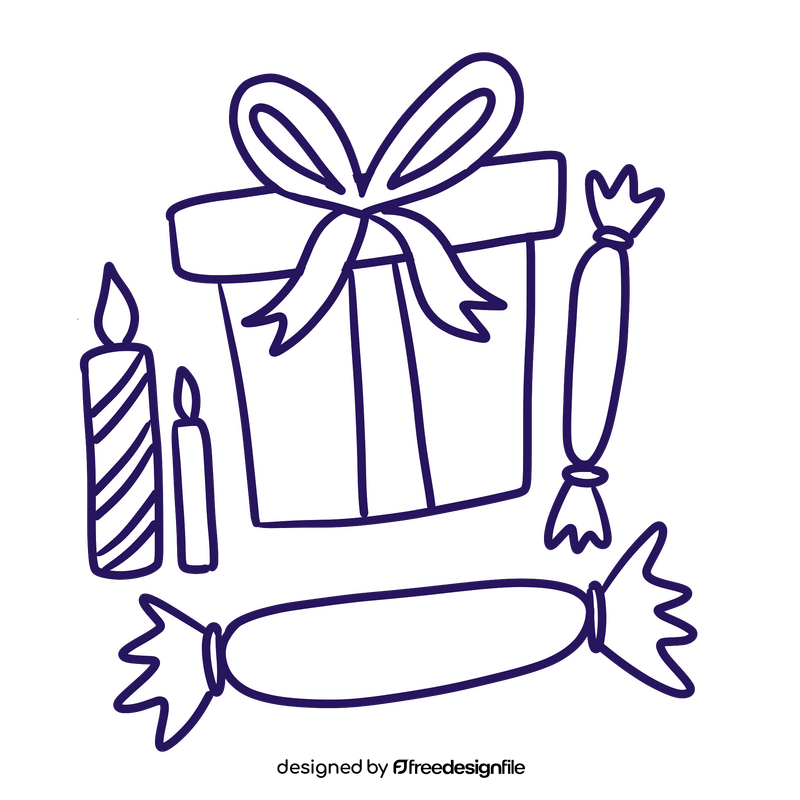 Christmas gift black and white clipart