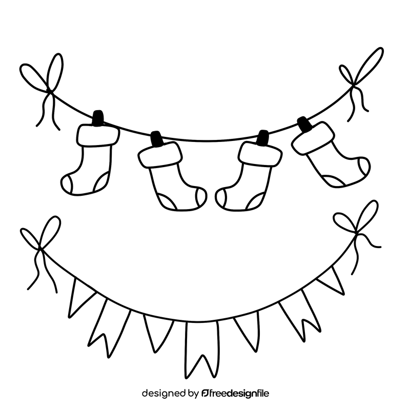Christmas bunting black and white clipart