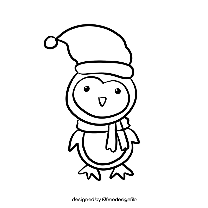 Christmas penguin black and white clipart