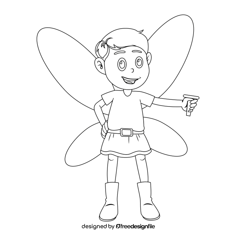 Boy fairy black and white clipart