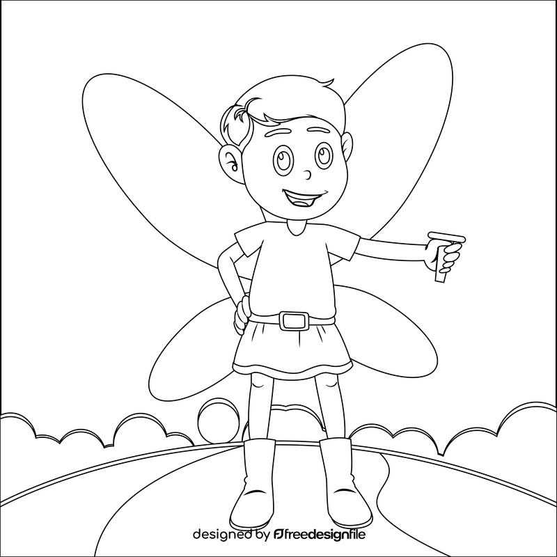 Boy fairy black and white vector