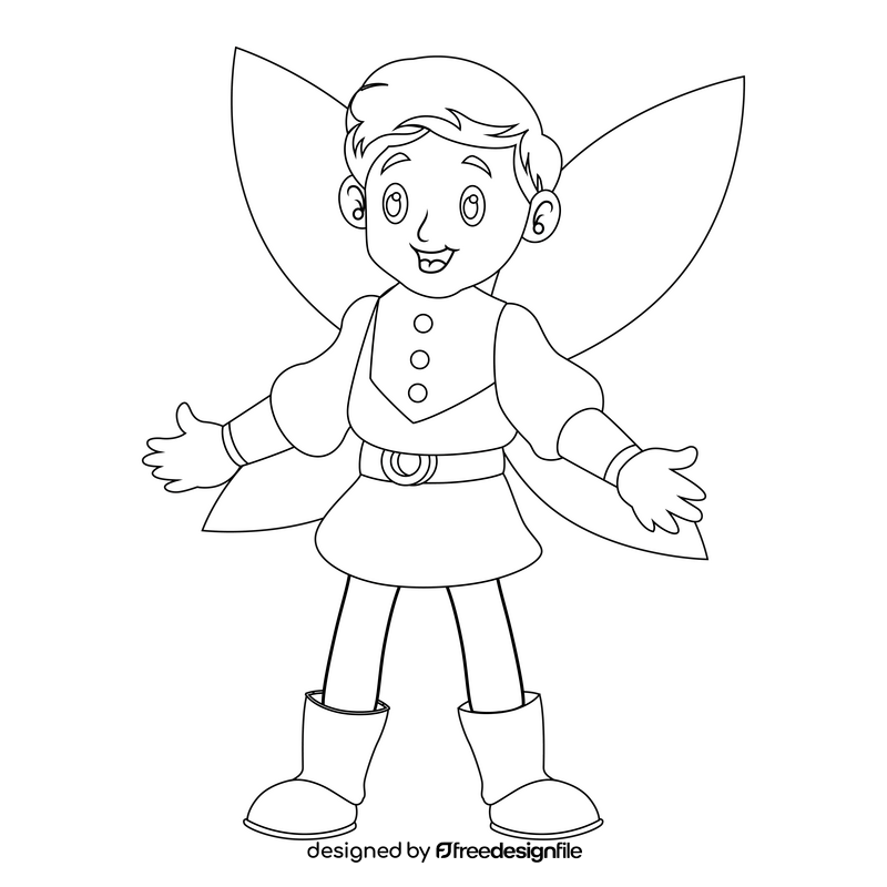 Boy fairy black and white clipart
