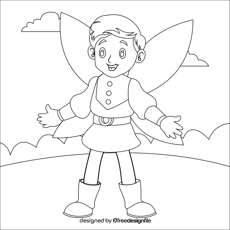 Boy fairy black and white vector