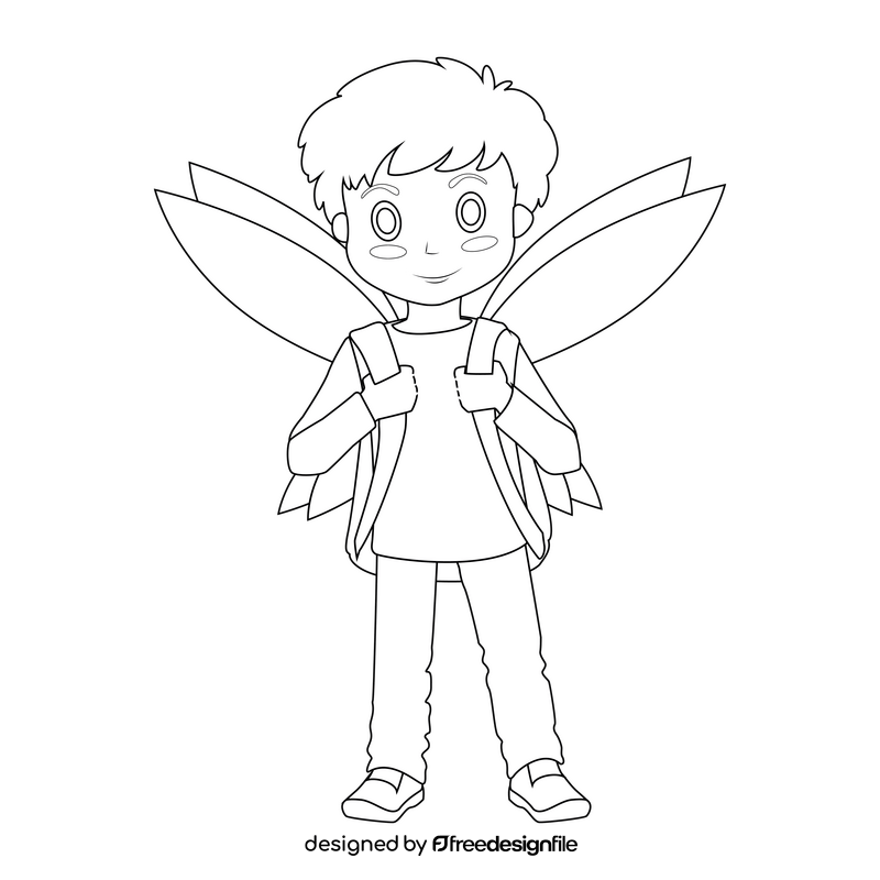 Boy fairy black and white clipart