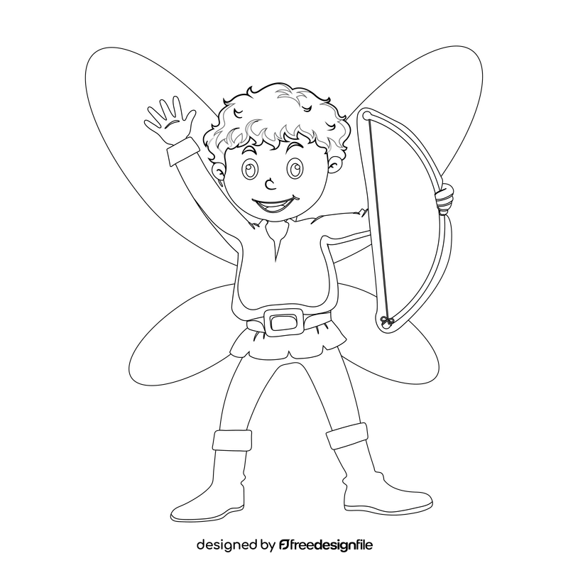 Boy fairy black and white clipart