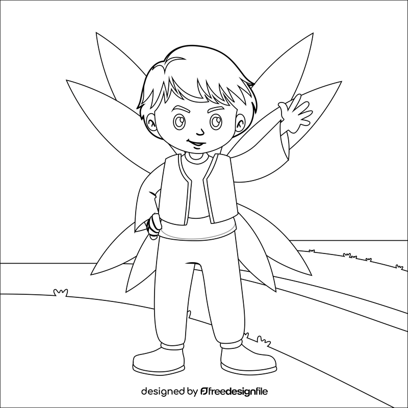 Boy fairy black and white vector