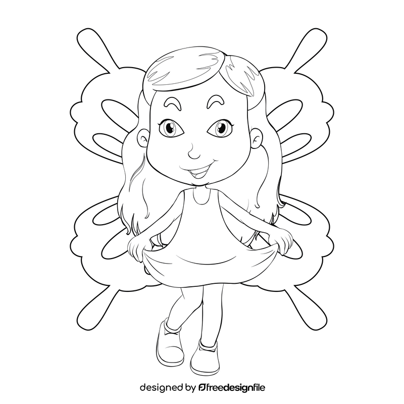 Fairy girl black and white clipart