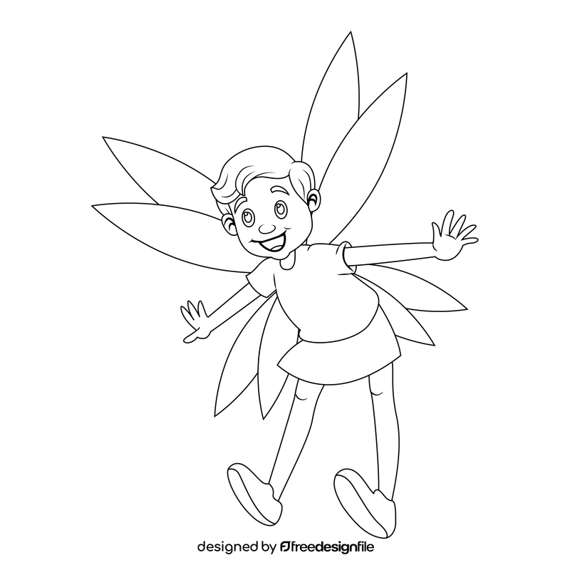 Boy fairy black and white clipart