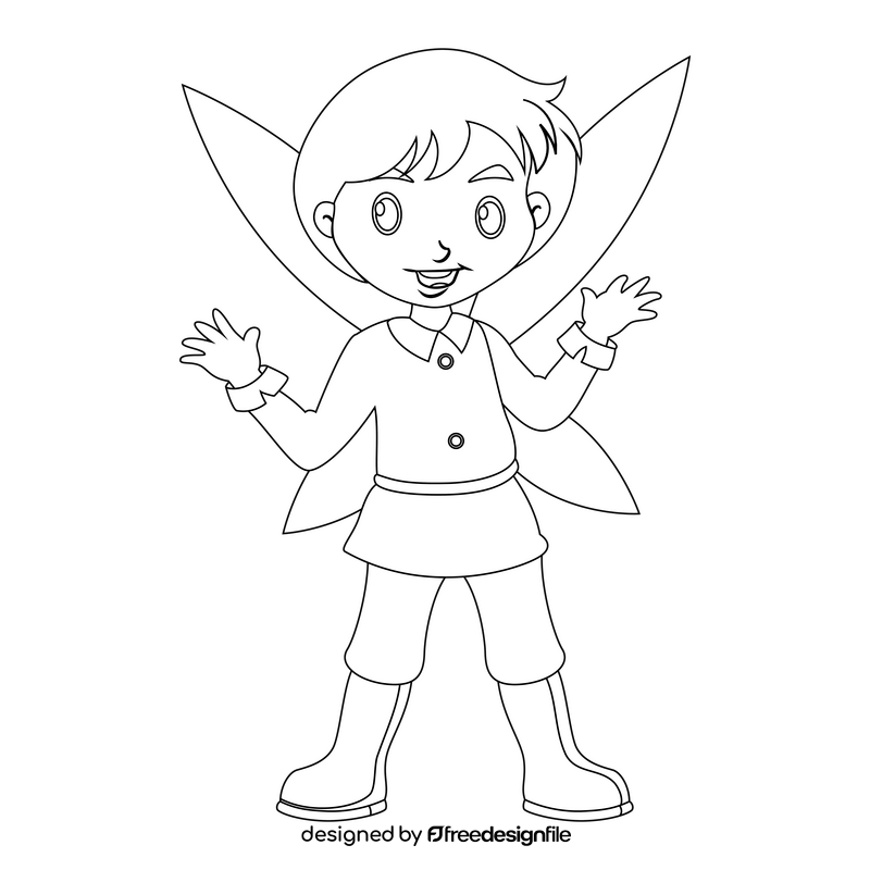 Boy fairy black and white clipart