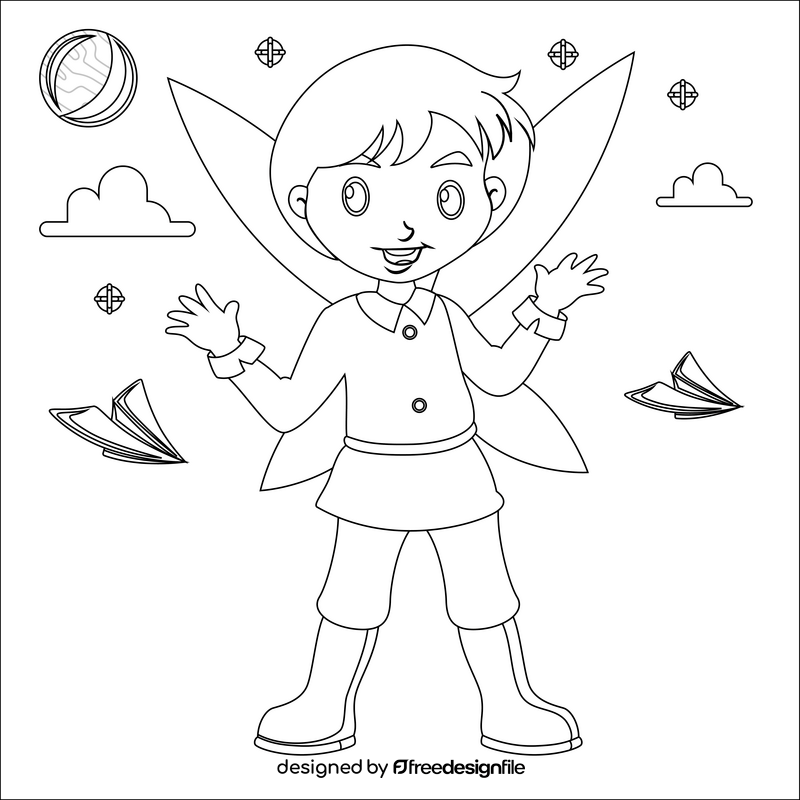 Boy fairy black and white vector