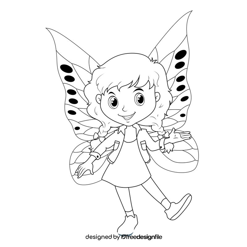 Little girl fairy black and white clipart