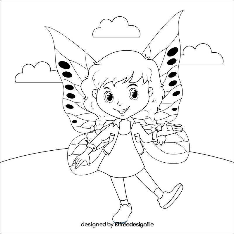 Little girl fairy black and white vector