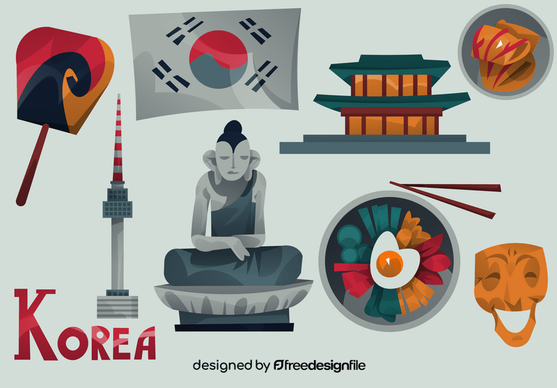 South Korea icon set vector