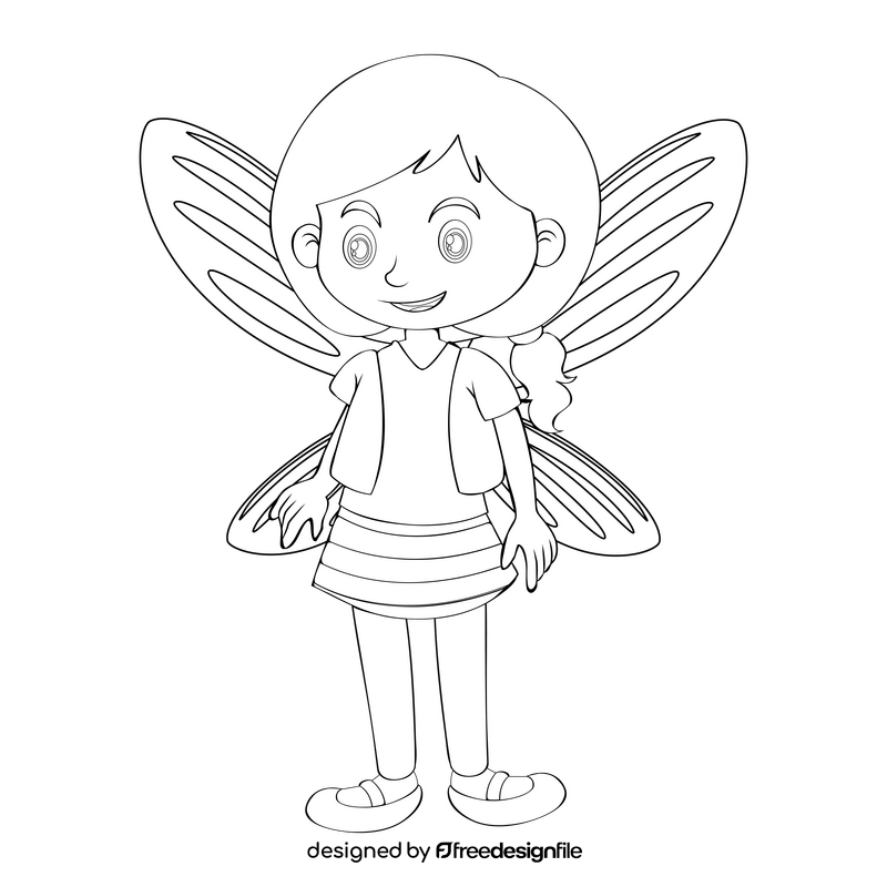 Fairy girl black and white clipart