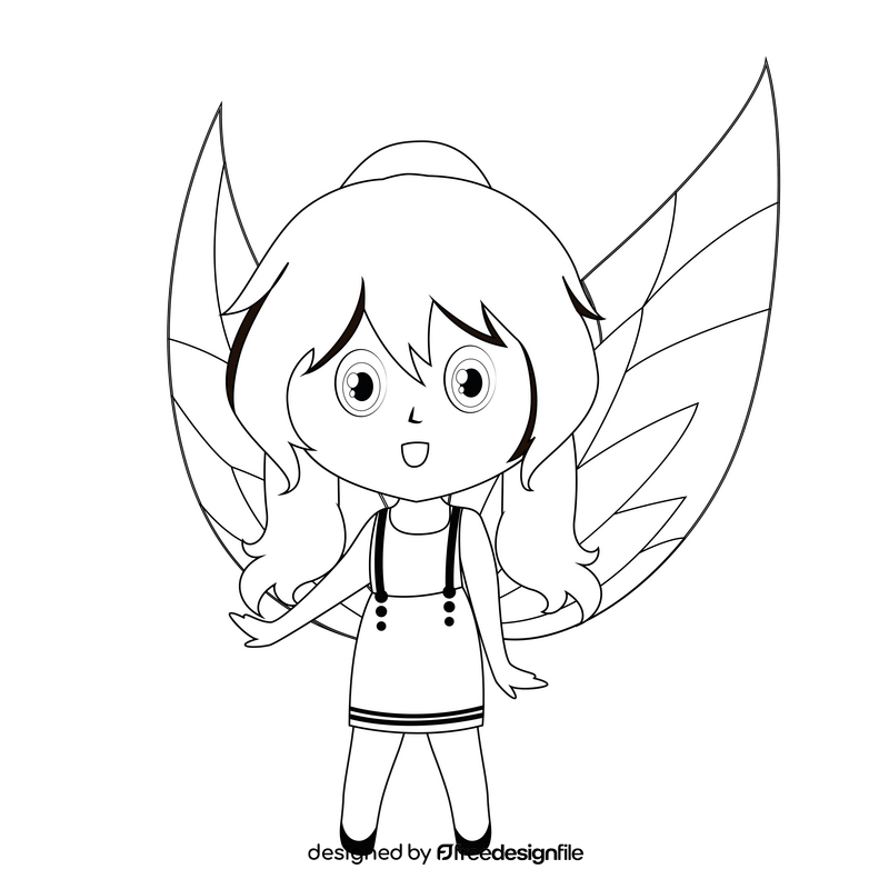 Girl fairy black and white clipart