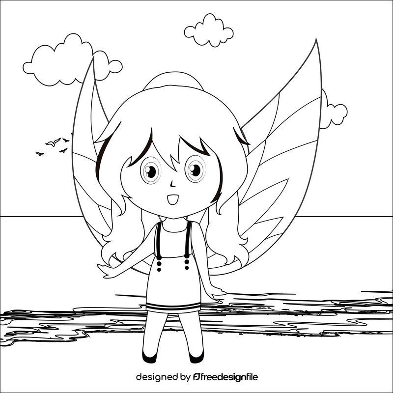 Girl fairy black and white vector