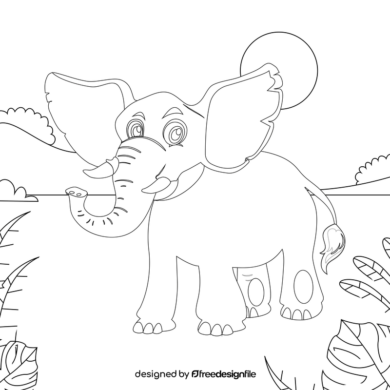 Cartoon elephant black and white vector