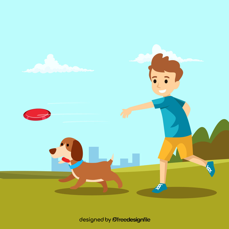 Boy and dog playing frisbee vector