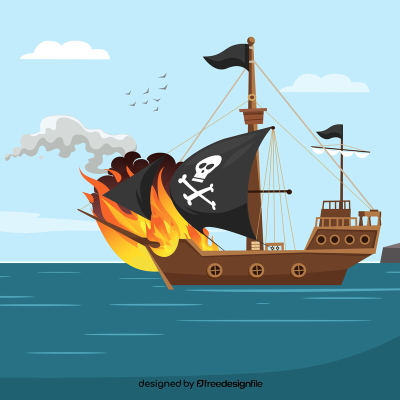 Burning pirate ship vector