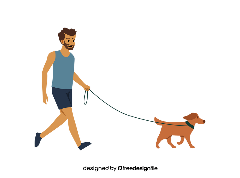 Man walking a dog clipart free download