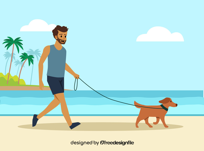 Man walking a dog in beach vector