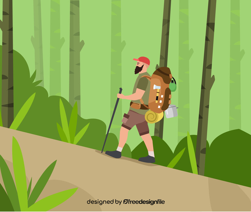 Man hiking forest vector