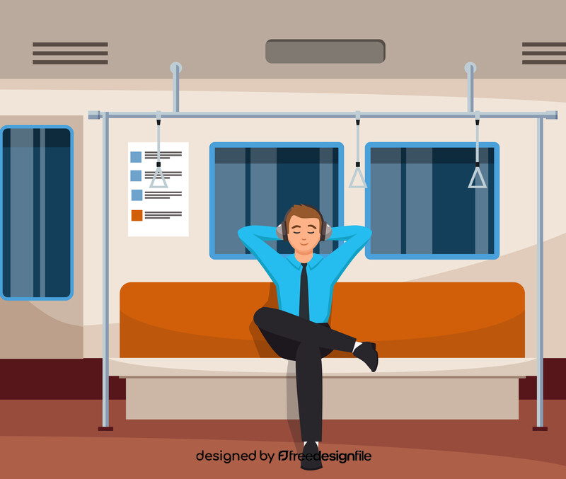 Man relaxing inside an empty subway train vector