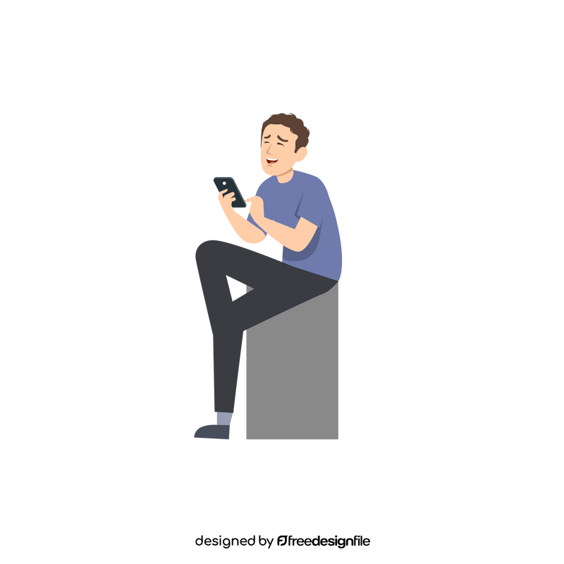 Man laughing at his phone clipart