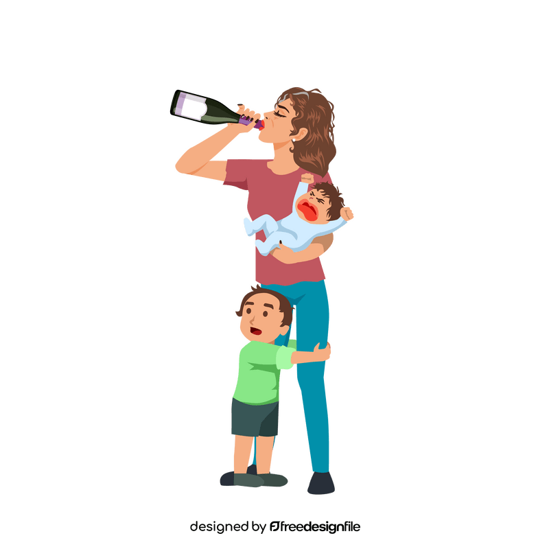 Stressed mother with kids clipart