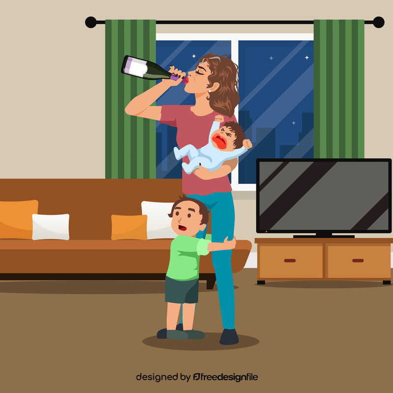Stressed mother with kids vector