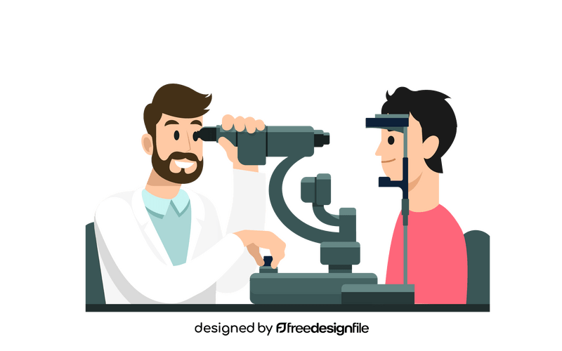 Eye doctor and patient in the clinic illustration clipart