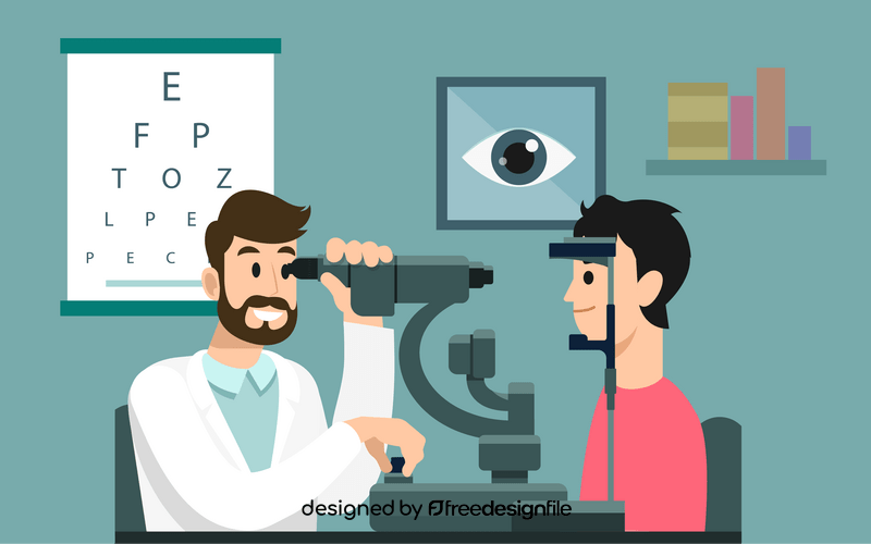 Eye doctor and patient in the clinic illustration vector