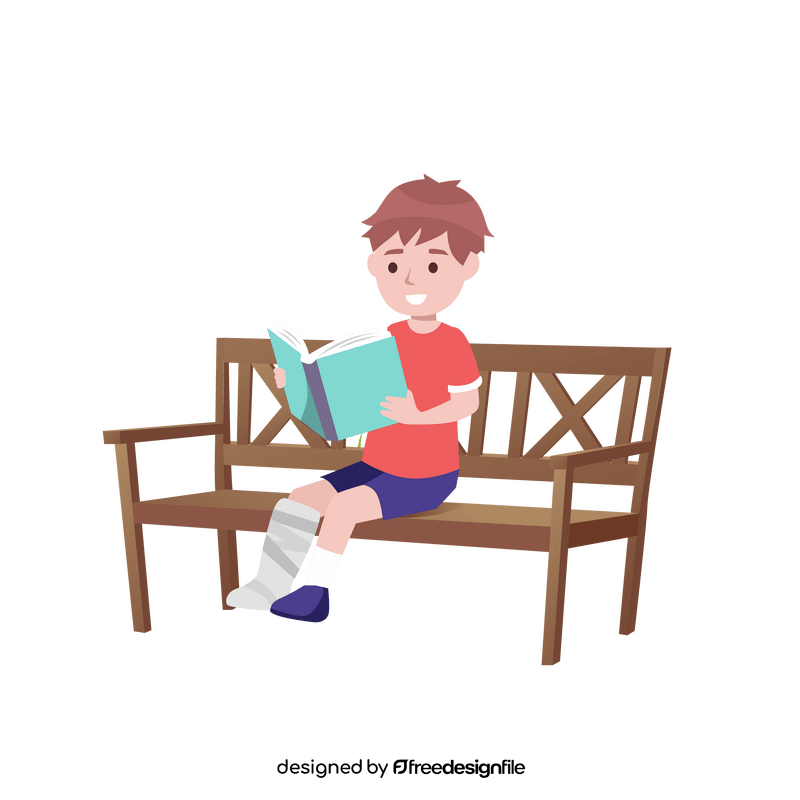 Injured boy reading book clipart