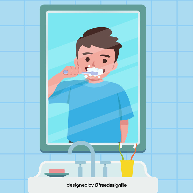 Boy brushing teeth illustration vector