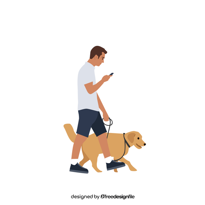 Boy walking a dog clipart