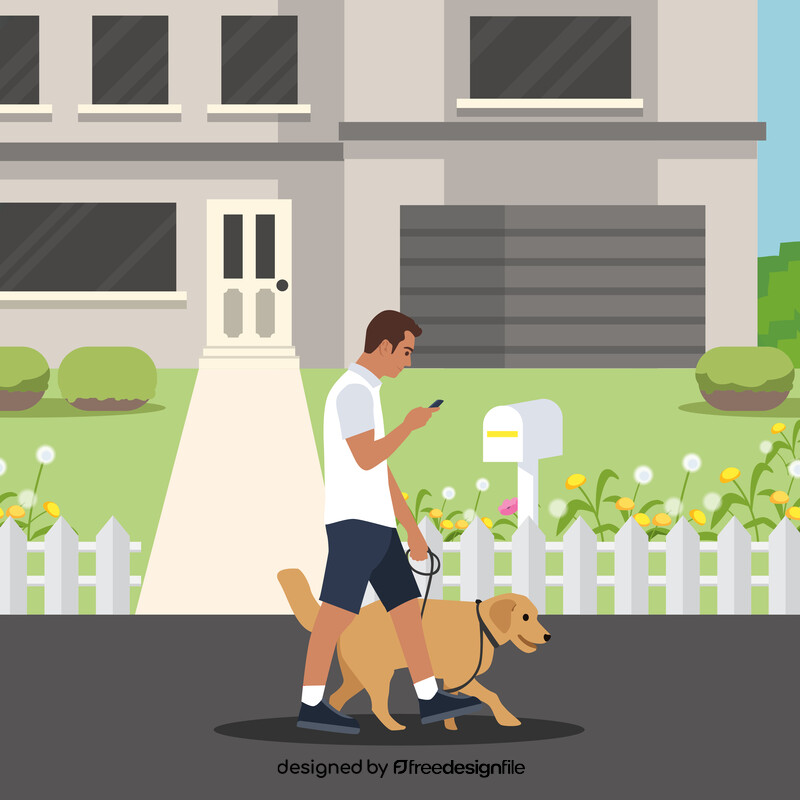Boy walking a dog illustration vector