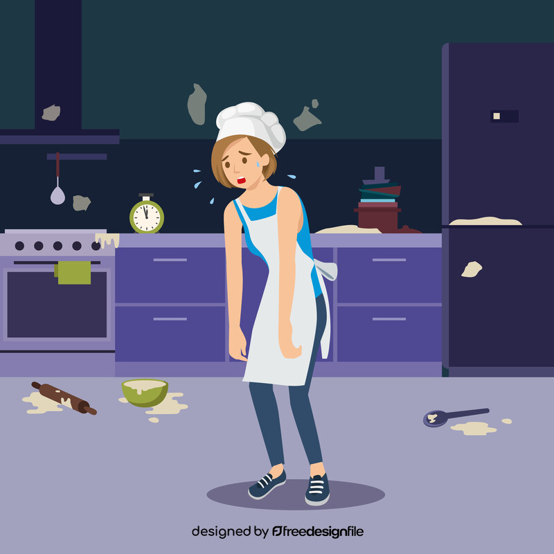Tired woman cooking illustration vector