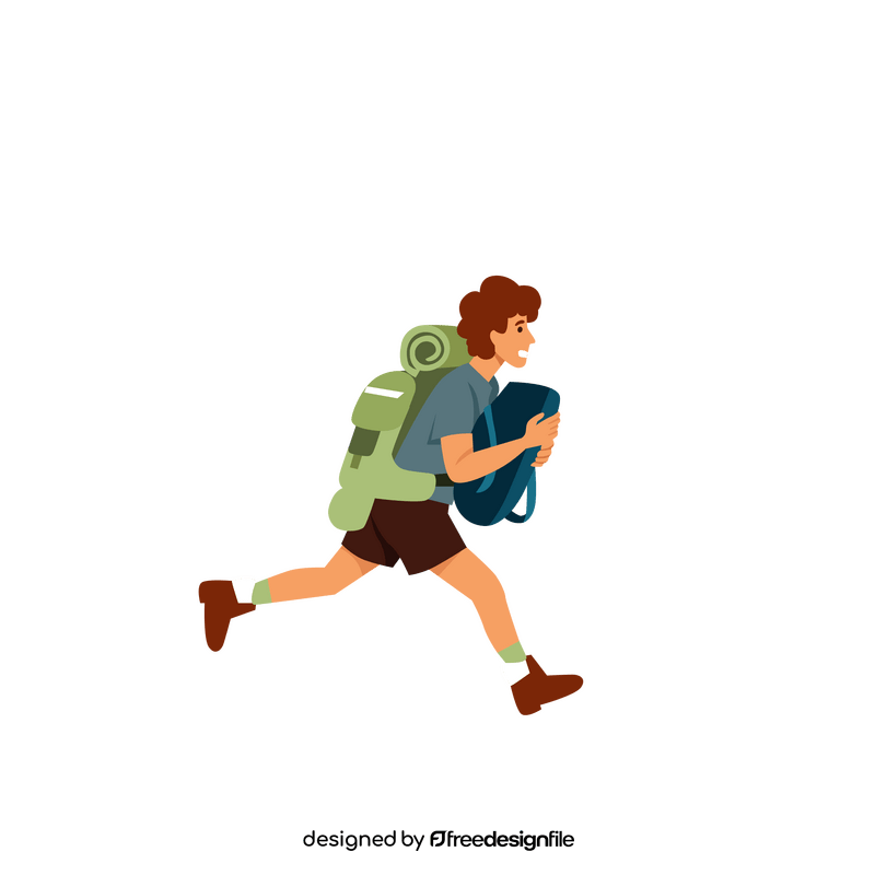 Boy running late at train station clipart