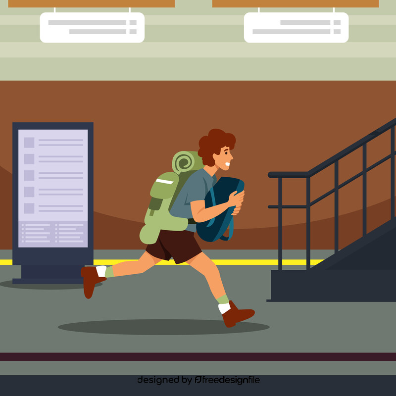 Boy running late at train station illustration vector