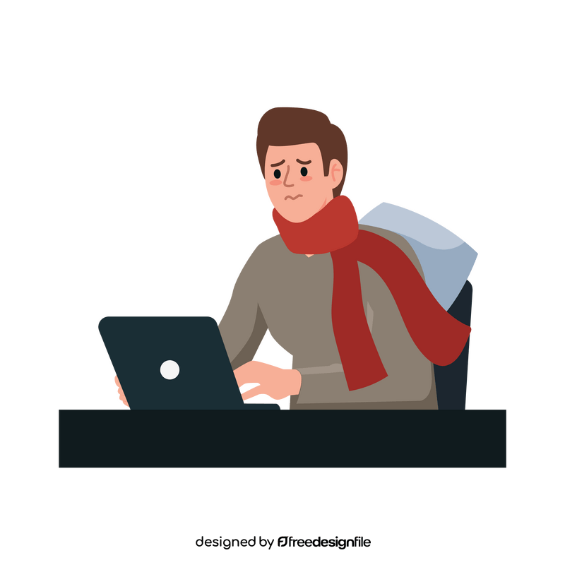 Overworked man on laptop clipart