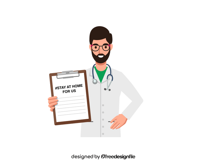 Doctor man with sign stay at home clipart